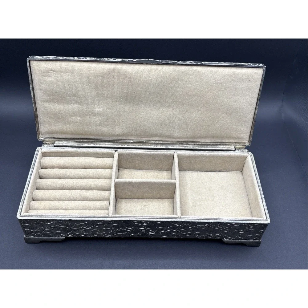 Vintage International Silver Co. Jewelry Box - Silver Plated, Floral Repousse